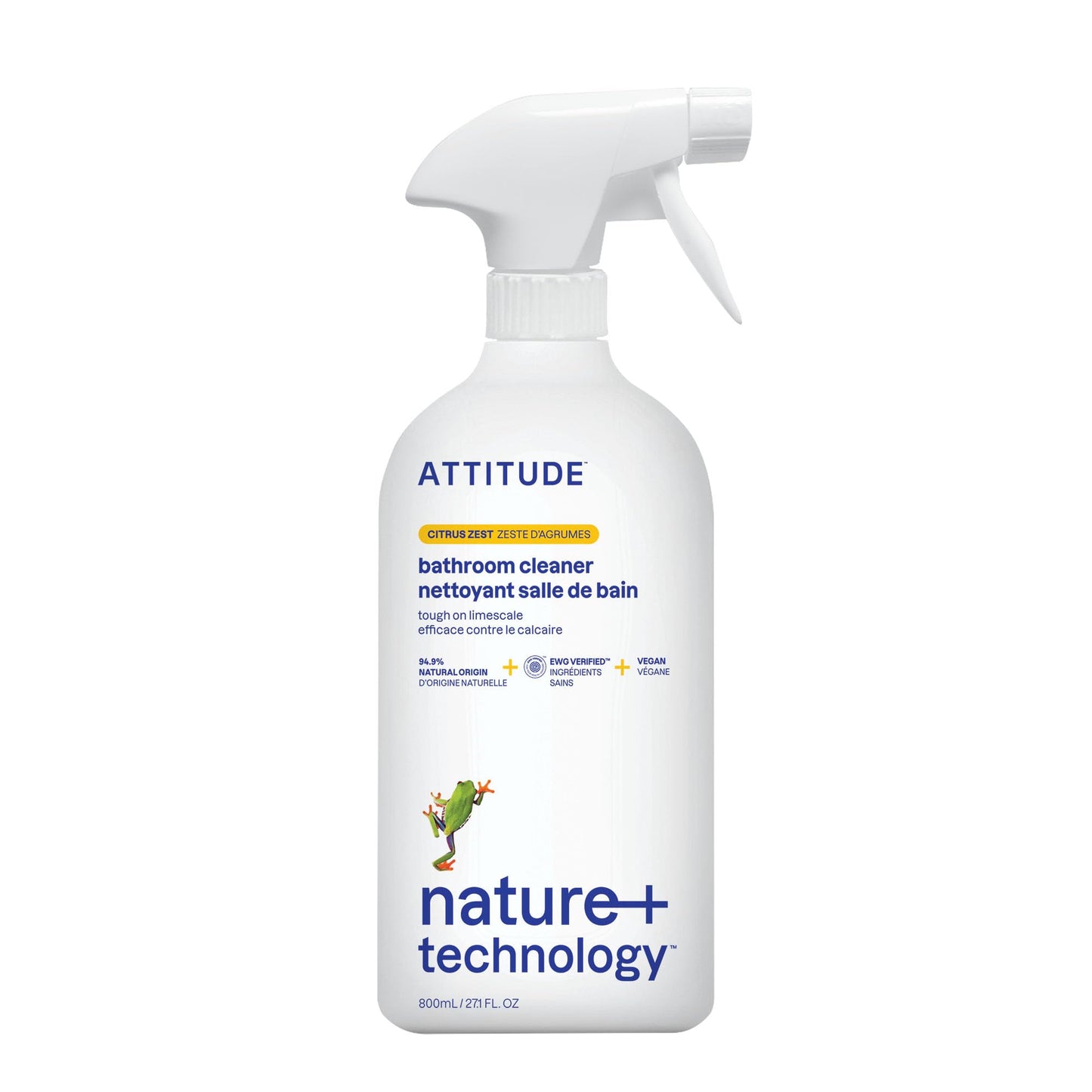 ATTITUDE Bathroom Cleaner Spray, EWG Verified, Plant-Based & Vegan, Safe for Bathroom Surfaces, Tiles, Tubs, Shower Walls, and Grout, Citrus Zest