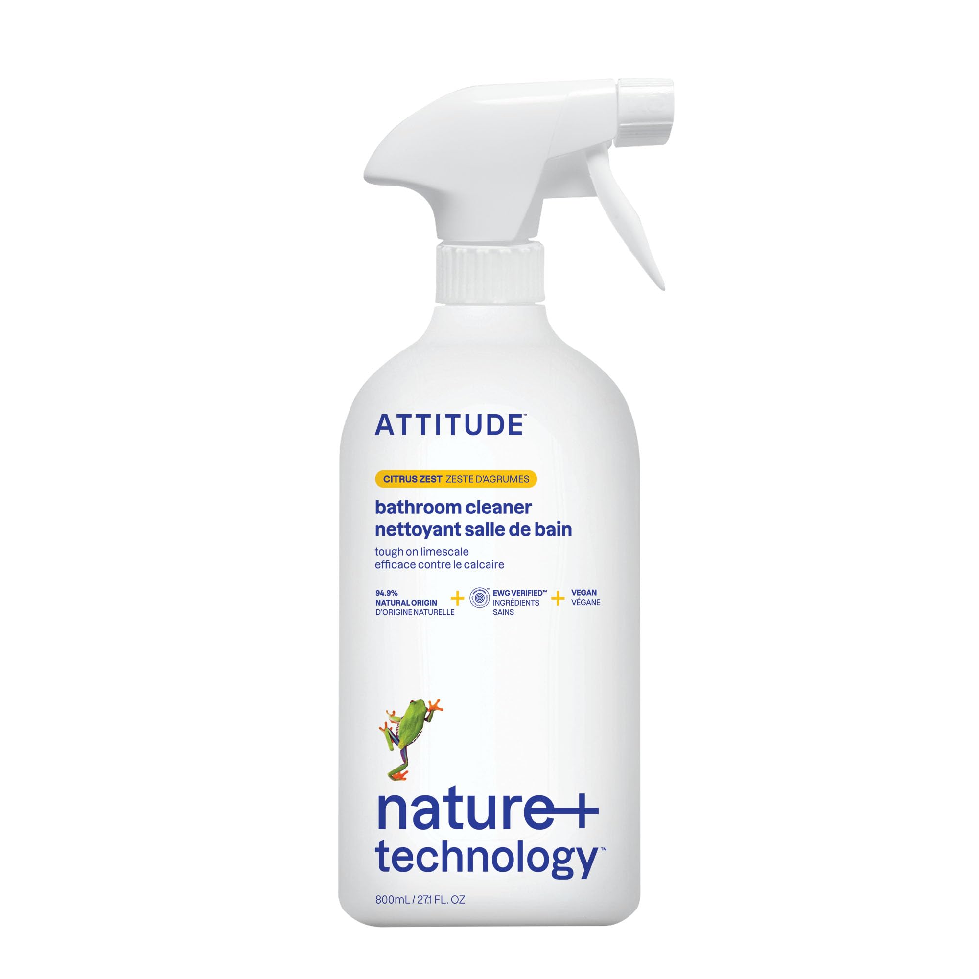 ATTITUDE Bathroom Cleaner Spray, EWG Verified, Plant-Based & Vegan, Safe for Bathroom Surfaces, Tiles, Tubs, Shower Walls, and Grout, Citrus Zest