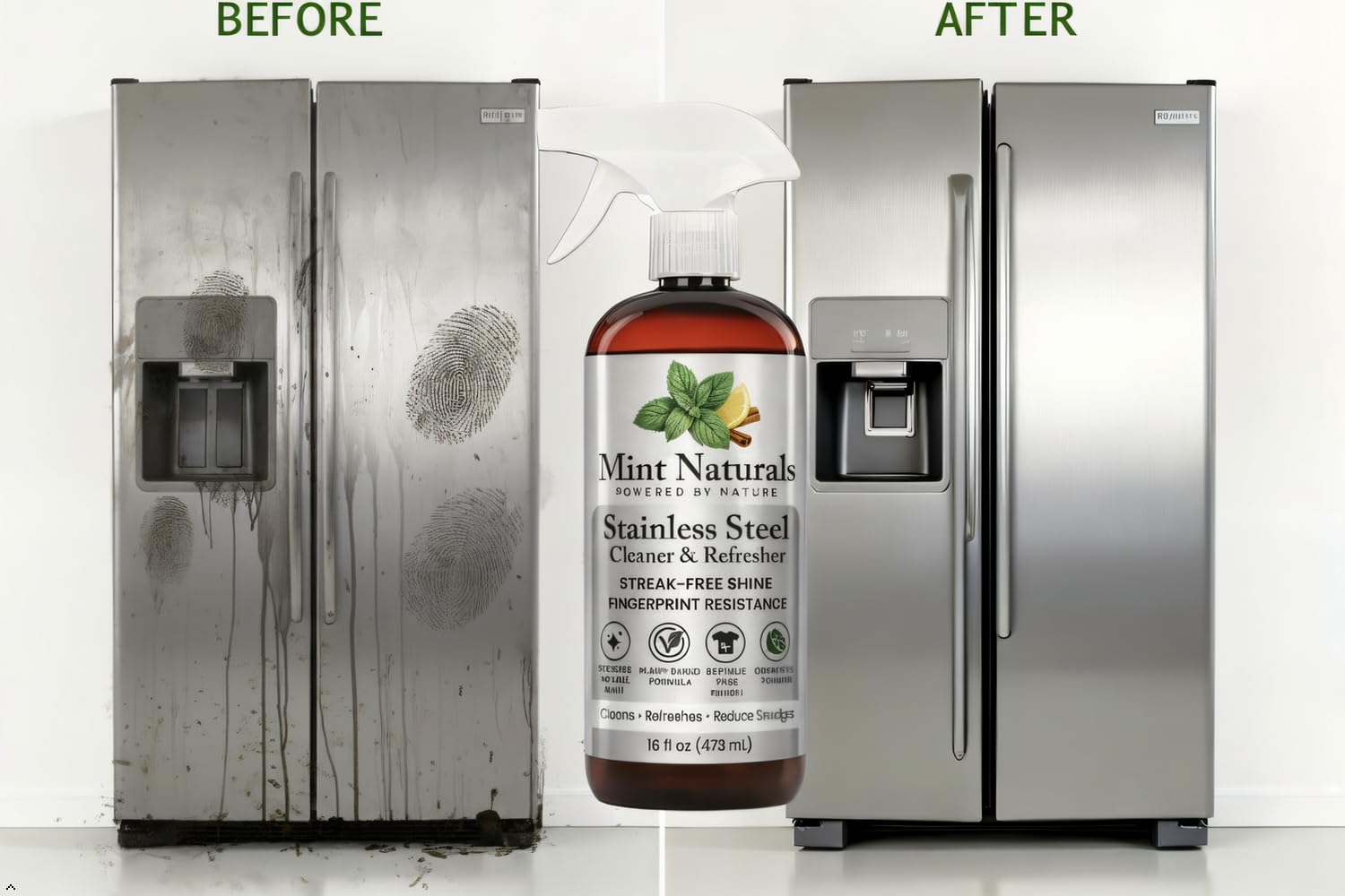 Mint Naturals Natural Stainless Steel Cleaner & Polisher - Plant Based Formula That Helps Clean, Restore Shine & Resist Fingerprints on Fridges