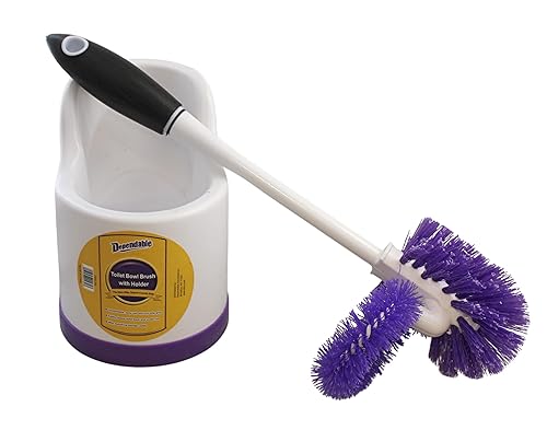 Toilet Brush and Holder Set with Under Rim Cleaner - Compact Bathroom Cleaning Brush with Stiff Bristles and Hygienic Plastic Stand - Deep Cleaning