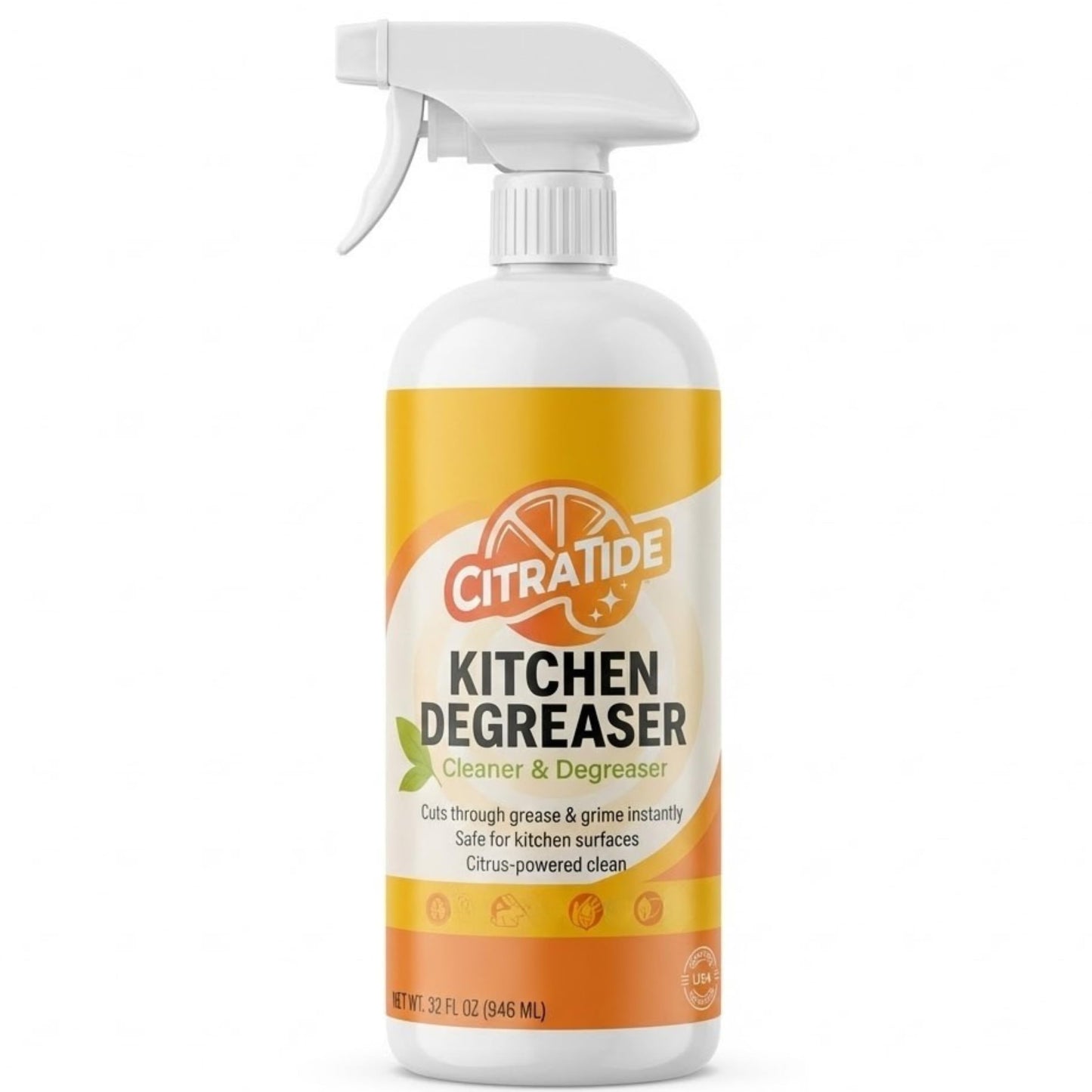 CITRATIDE Kitchen Degreaser Spray - Heavy Duty Plant-Based Citrus Cleaner for Countertops, Stovetops & Appliances - Non-Toxic, USA Made (32 fl oz)