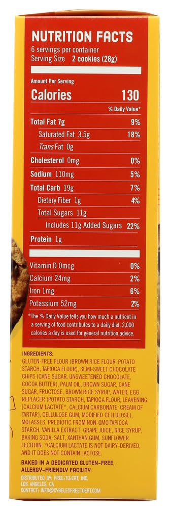 Cybele's Free-to-Eat Chocolate Chip Vegan & Gluten Free Cookies, 6 oz, (Pack of 6)