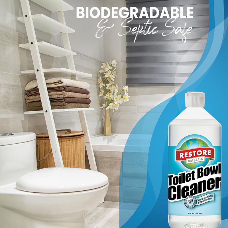 Restore Naturals Non Toxic Toilet Bowl Cleaner - 32 Fl Oz - Plant Based | Septic Safe | Biodegradable - For Porcelain, Ceramic, & Tile - 2 Pack