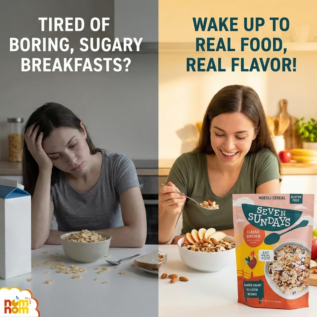 Seven Sundays Classic Bircher Apple Cinnamon Almond Muesli Cereal - 12 Oz Pouch - Pack of 1 - Seven Sundays Muesli Cereal Breakfast for morning