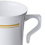 TABLECLOTHSFACTORY 40 Pcs - White with Gold 8oz Disposable Plastic Coffee Cups - Tres Chic Collection