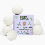 FEBU Wool Dryer Balls, 6-Pack, XL | 100% New Zealand Wool | Natural, Reusable Fabric Softener | Alternative to Dryer Sheets | Reduces Wrinkles