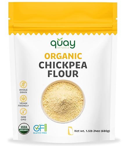 Quay Naturals Organic Chickpea Flour, Garbanzo Bean Flour, 1.5 lb, Non-GMO, Gluten-Free, Vegan. Ideal for Baking, Frying, Flatbreads & Grain-Free