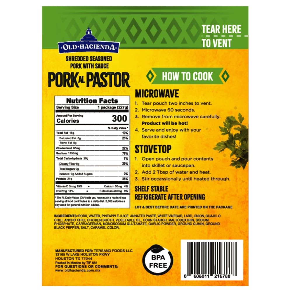 Old Hacienda Pork al Pastor, Shredded Seasoned Pork, 21g Protein, 8 oz