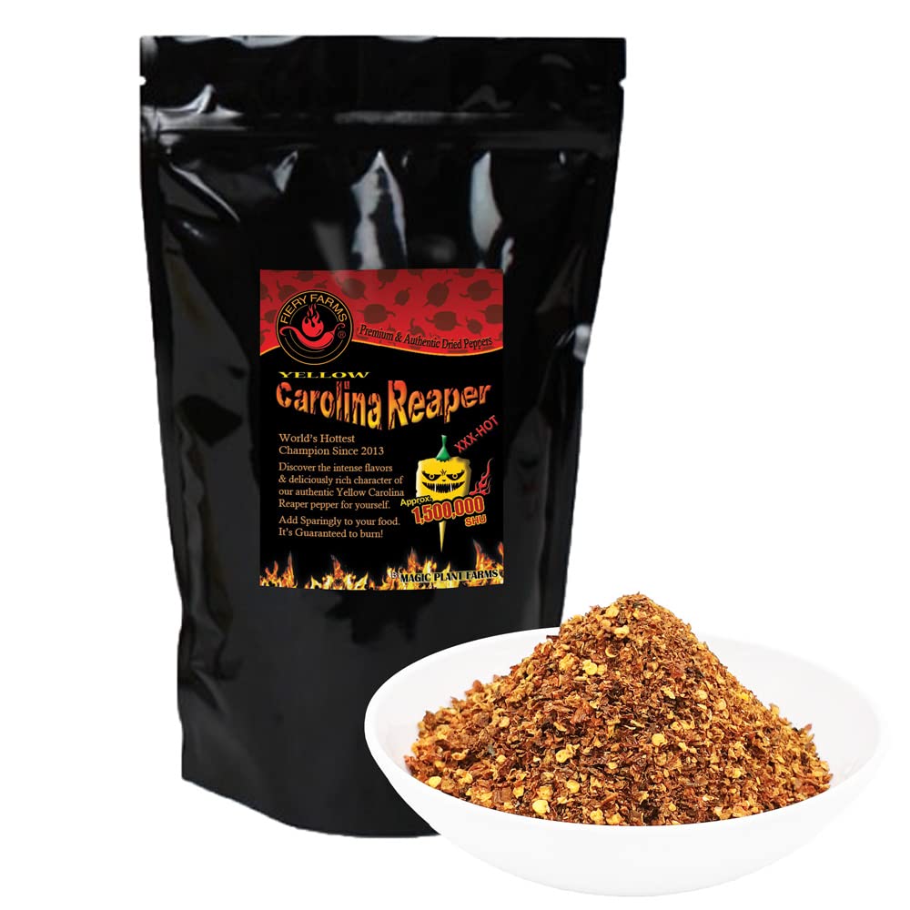 Yellow Carolina Reaper Pepper Flakes by Magic Plant - 1 Lb Bulk - Extremely Hot Rare Chili Strain 1.4M - 2.2M SHUs | Sweet Tangy Citrus Flavor |