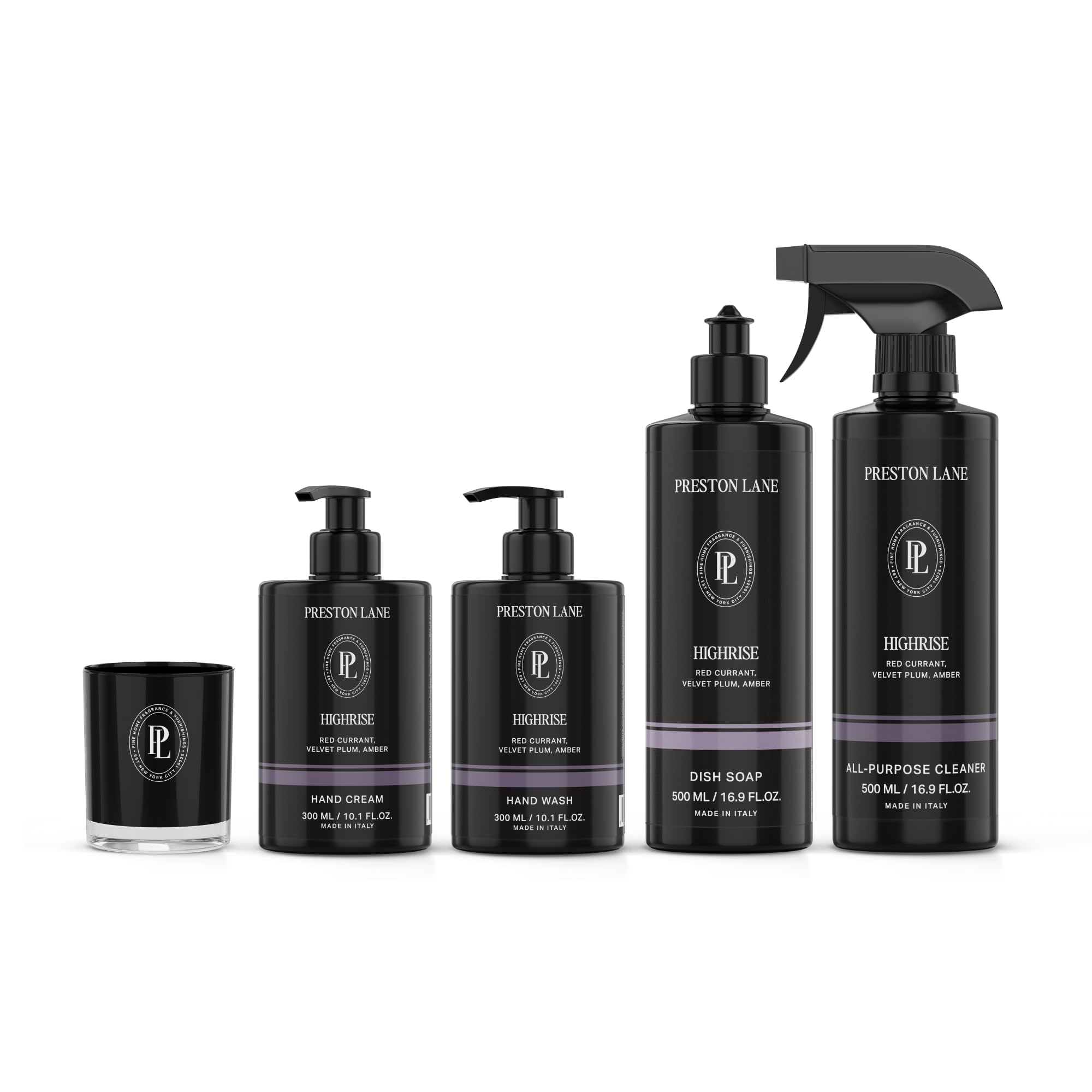 Preston Lane Signature Home Set - All Purpose Cleaner, Dish Soap, Hand Wash, Hand Cream & Scented Candle | Plant-Powered Cleaning & Care Essentials