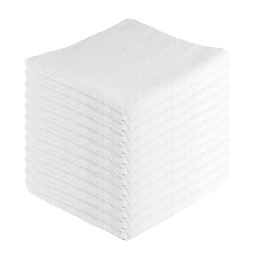JD Homease Microfiber Cleaning Cloths,12 Pack, 16"x16", All-Purpose, Softer, Highly Absorbent, Lint-Free, Reusable, Washable Pro Towels, White