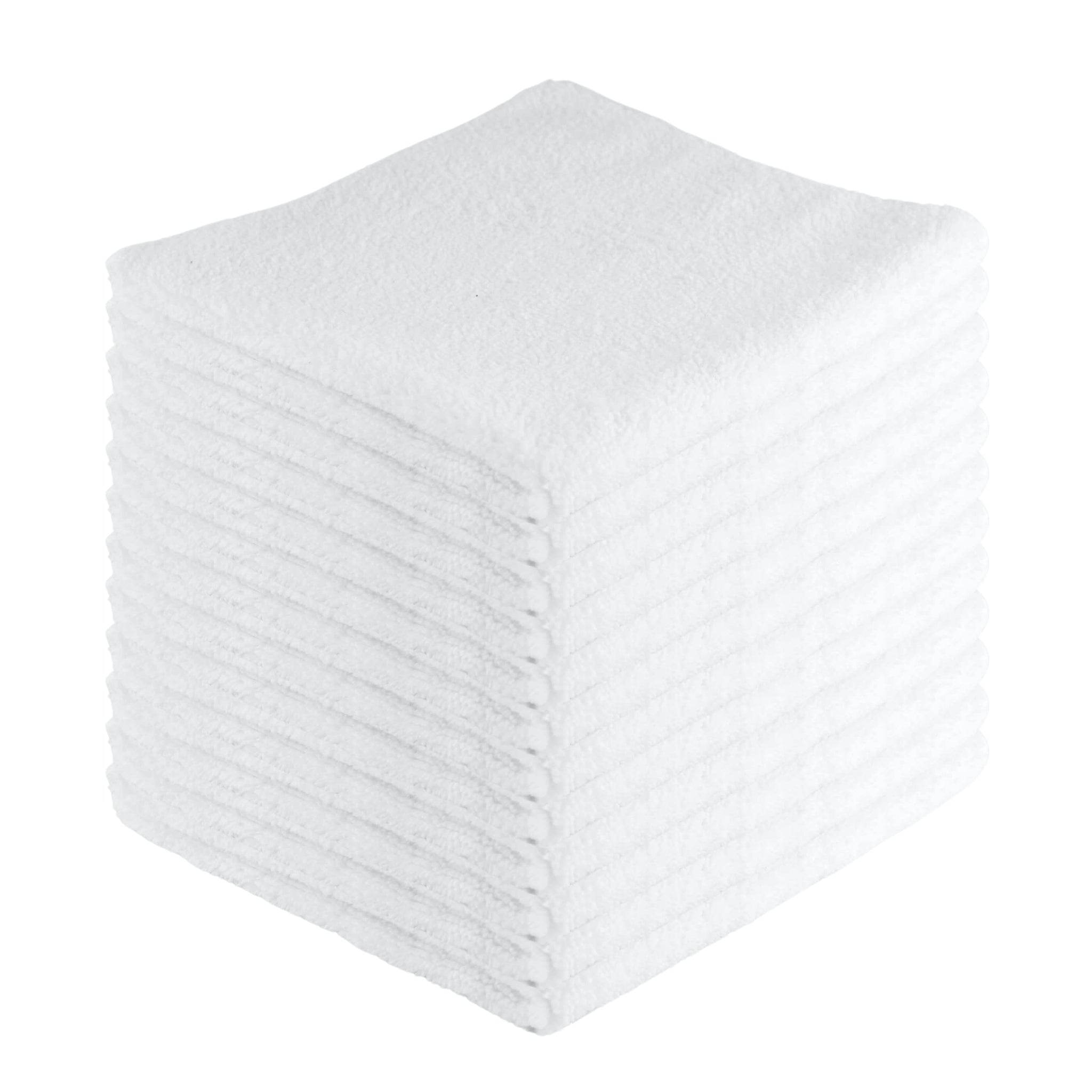 JD Homease Microfiber Cleaning Cloths,12 Pack, 16"x16", All-Purpose, Softer, Highly Absorbent, Lint-Free, Reusable, Washable Pro Towels, White