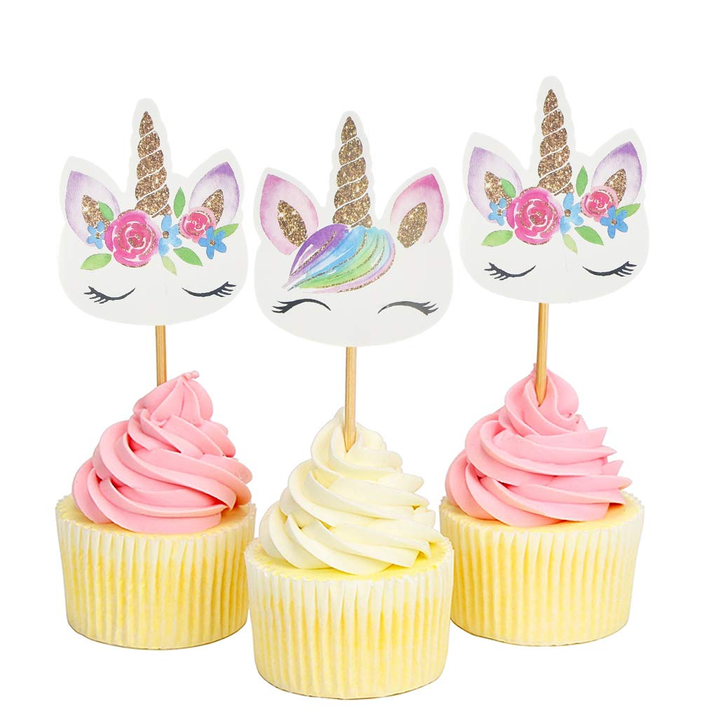 72 Pack Rainbow Unicorn Cupcake Toppers, Double Sided Unicorn Cupcake Toppers Glitter Pegasus for Cupcake Party , Wedding Decoration