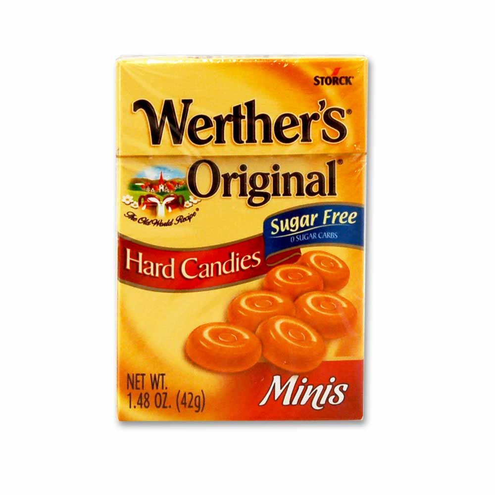 Werther's Sugar Free Mini Caramel Candies - Convenient Resealable Package, Mini Hard Candies for Snacks or Travel - 1.48 oz Boxes (Pack of 12)