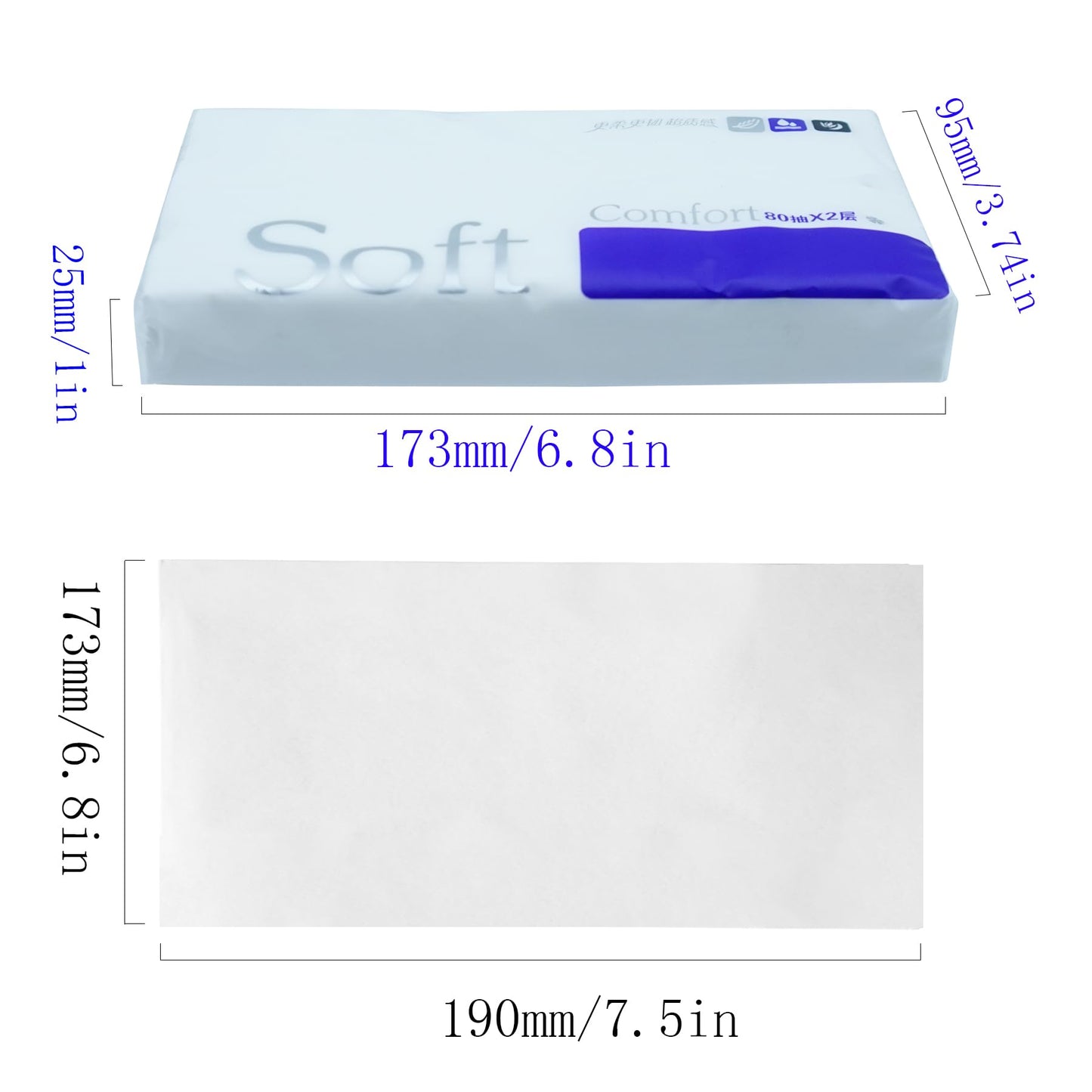 80 Sheets Car Tissue Refills, 6 Bags Travel Size Handbag Tissues, Facial Napkins Fit for Car Visor Tissue Holder, Cylinder, Box Round Container
