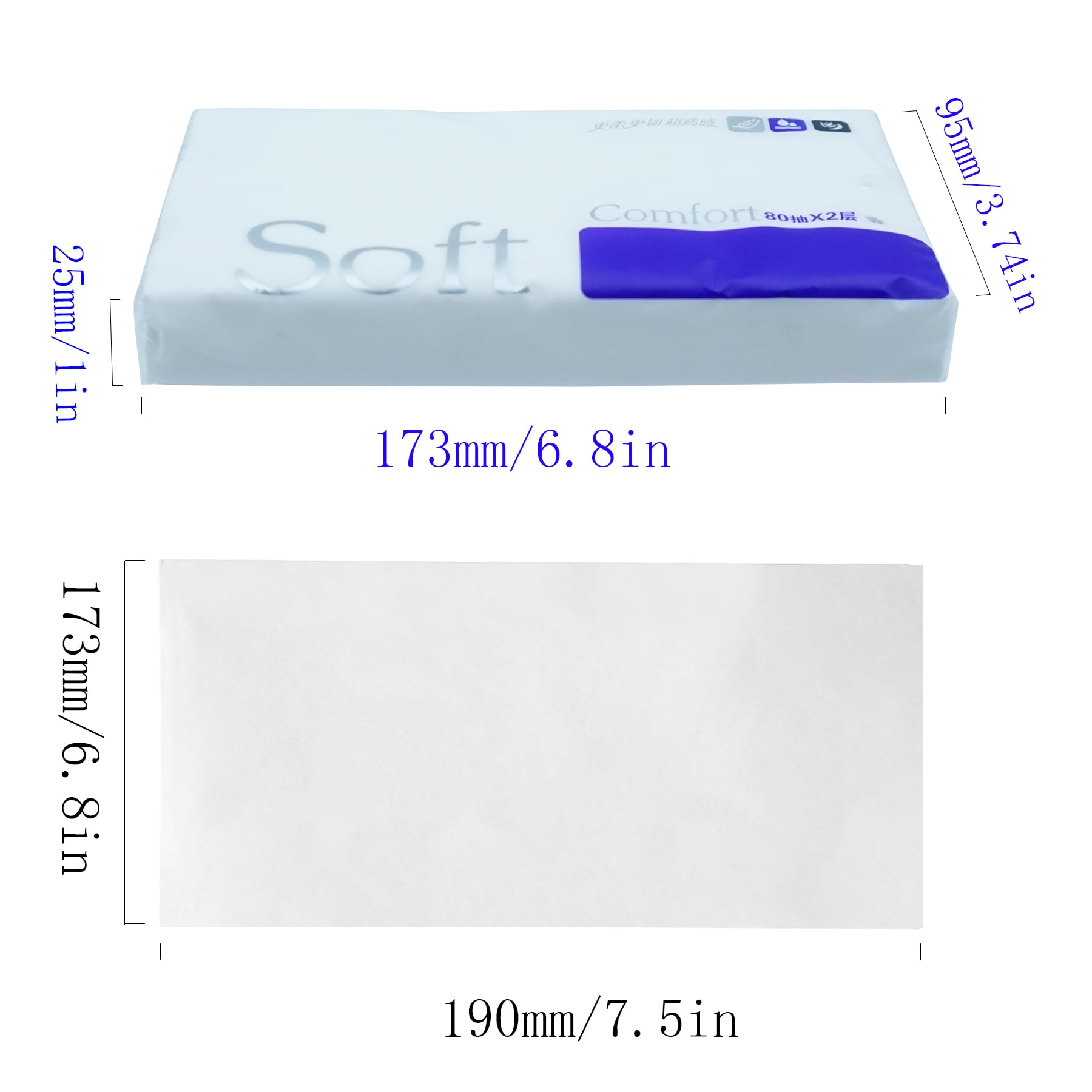 80 Sheets Car Tissue Refills, 6 Bags Travel Size Handbag Tissues, Facial Napkins Fit for Car Visor Tissue Holder, Cylinder, Box Round Container