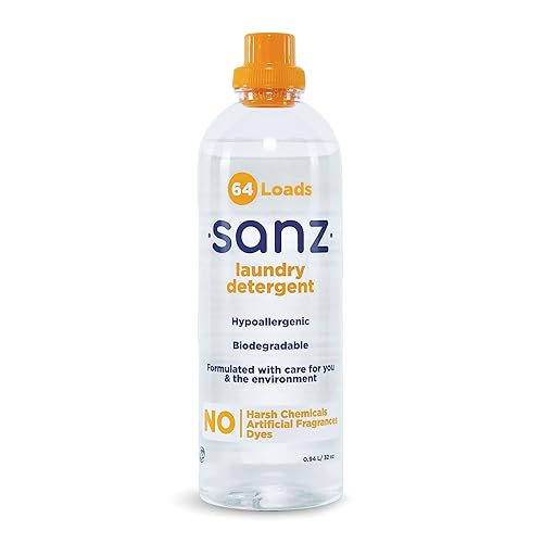 SANZ Hypoallergenic and Biodegradable Laundry Detergent - Outperforms Leading Brands*, Free and Clear, 64 Loads
