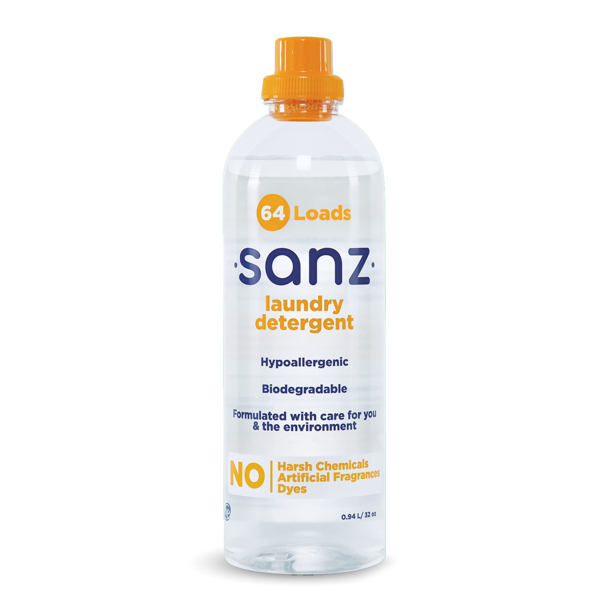 SANZ Hypoallergenic and Biodegradable Laundry Detergent - Outperforms Leading Brands*, Free and Clear, 64 Loads