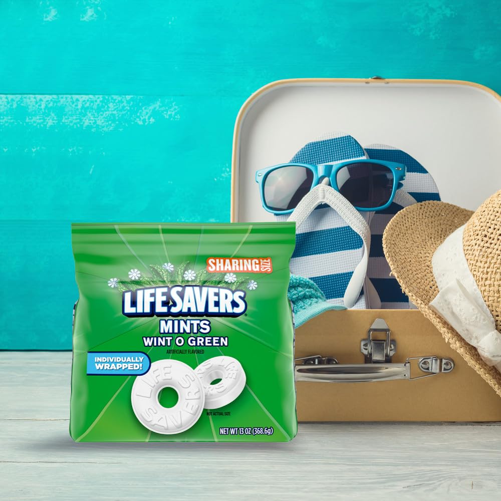 Life Savers, Wint-O-Green Summer Candy Individually Wrapped Hard Mints, Sharing Size, 13 Ounce