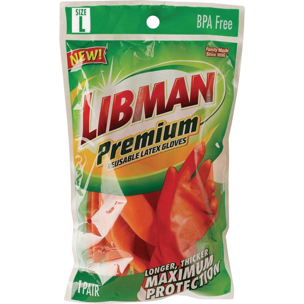 Libman 6033951 Latex Cleaning Gloves Orange - Large