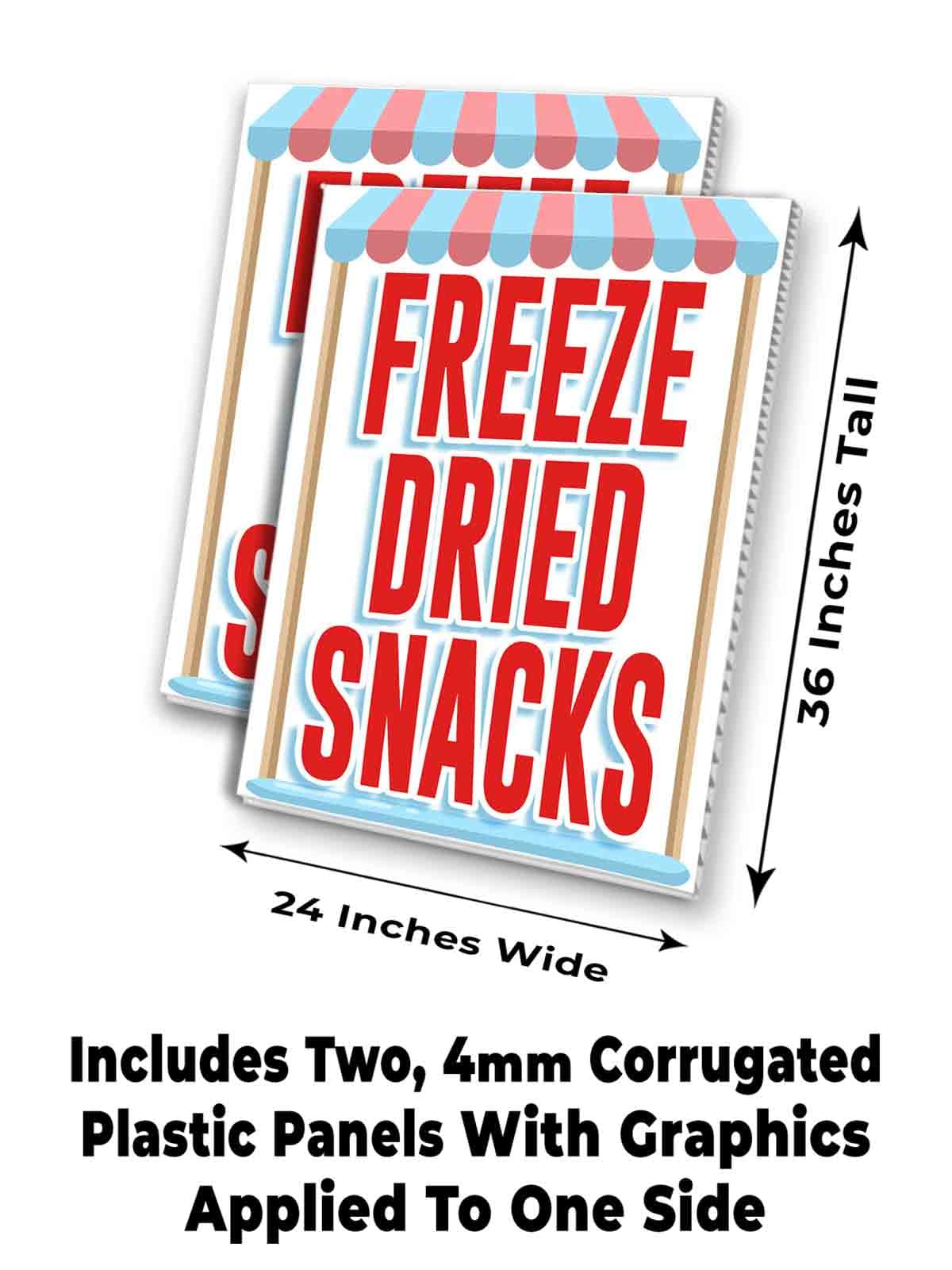 Freeze Dried Snacks (24" X 36") 4mm Corrugated Plastic Panel, Graphics Applied to 1 Side (Pk of 2) | Fair Food, Desserts, Sweets, Treats