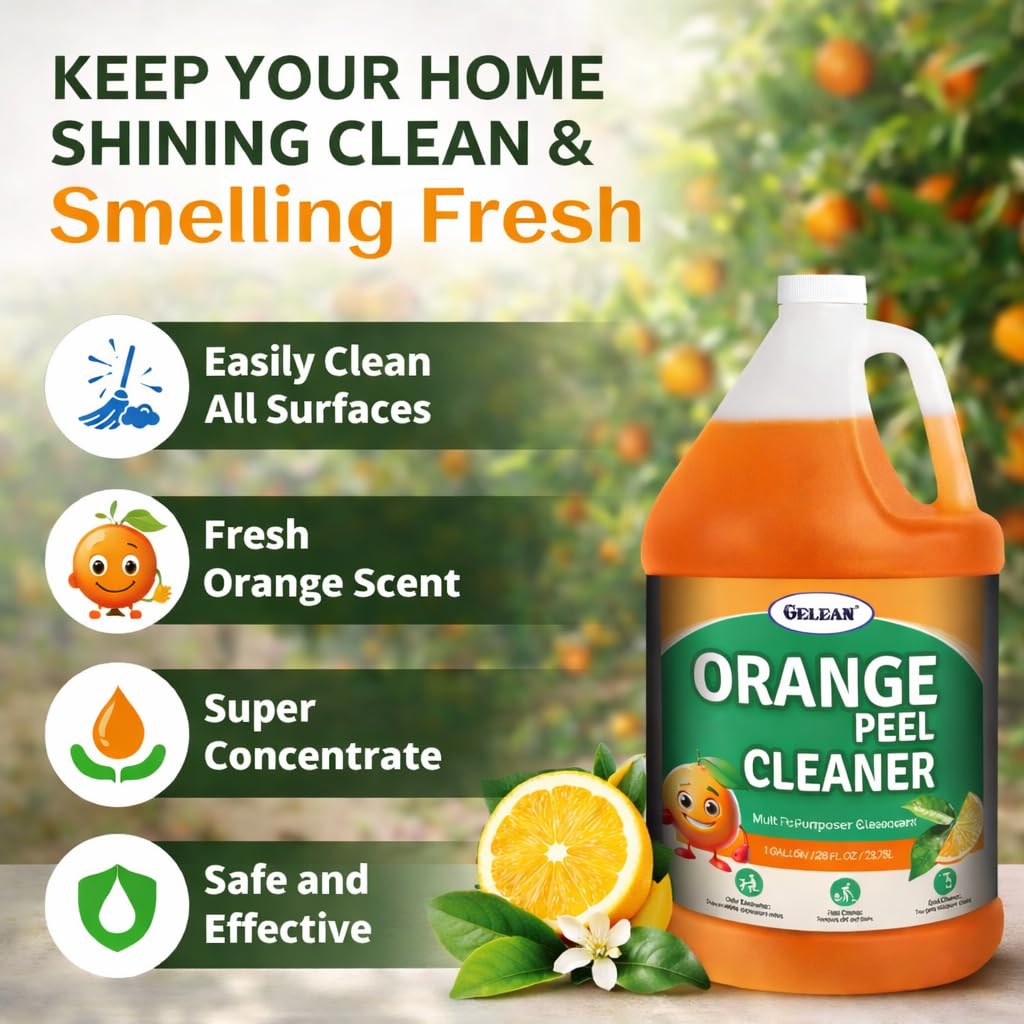 GELEAN orange peel Multi Purpose Cleaner & Deodorant - Floor Cleaner (Made in USA) | Tile, Stone, Laminate, Vinyl & Natural Wood Floor Cleaner