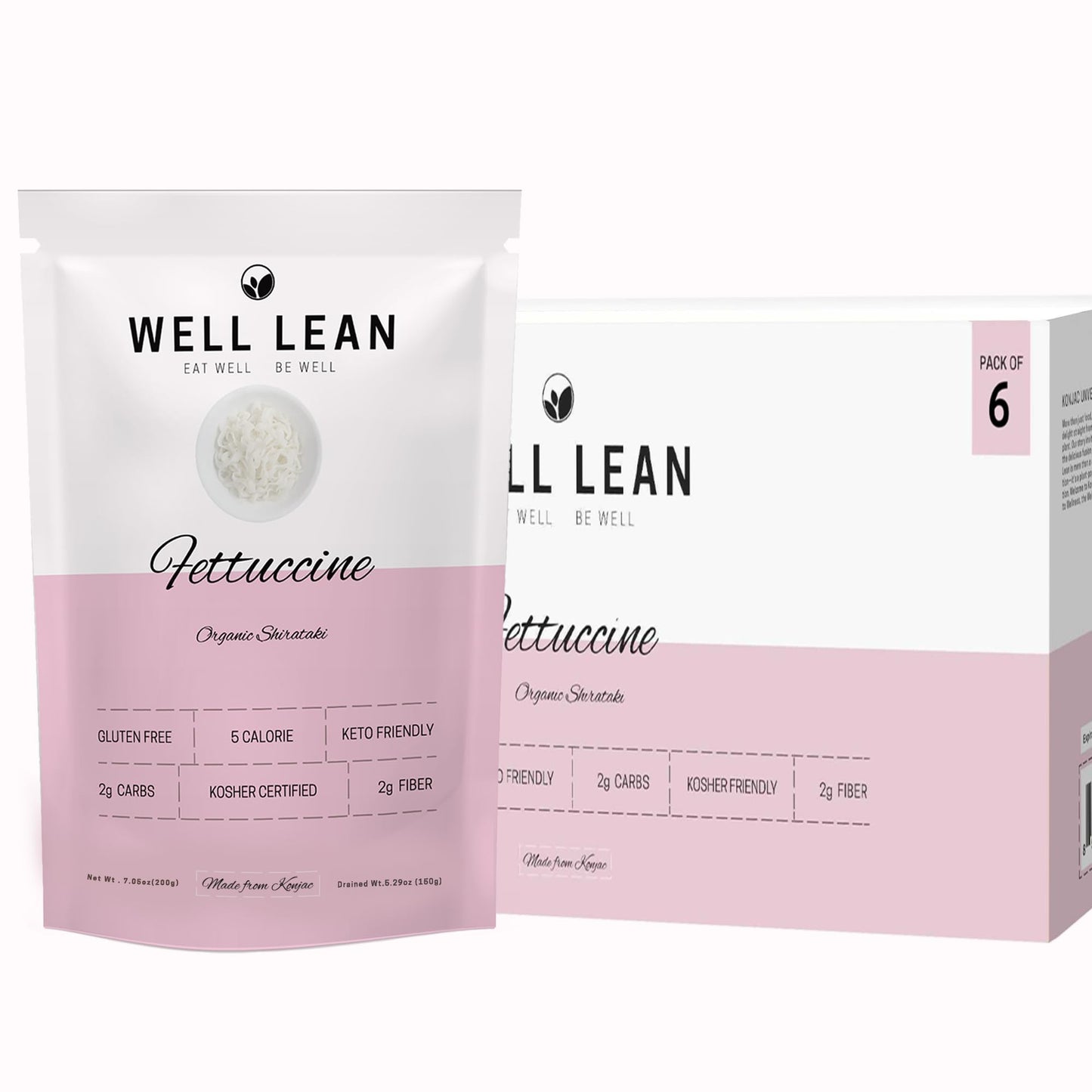 Well Lean Organic Fettuccine, Premium Shirataki Konjac Pasta, USDA Organic, 100% Plant Based, Keto Friendly, Zero Net Carb, Non-GMO, Ready to Eat, Low