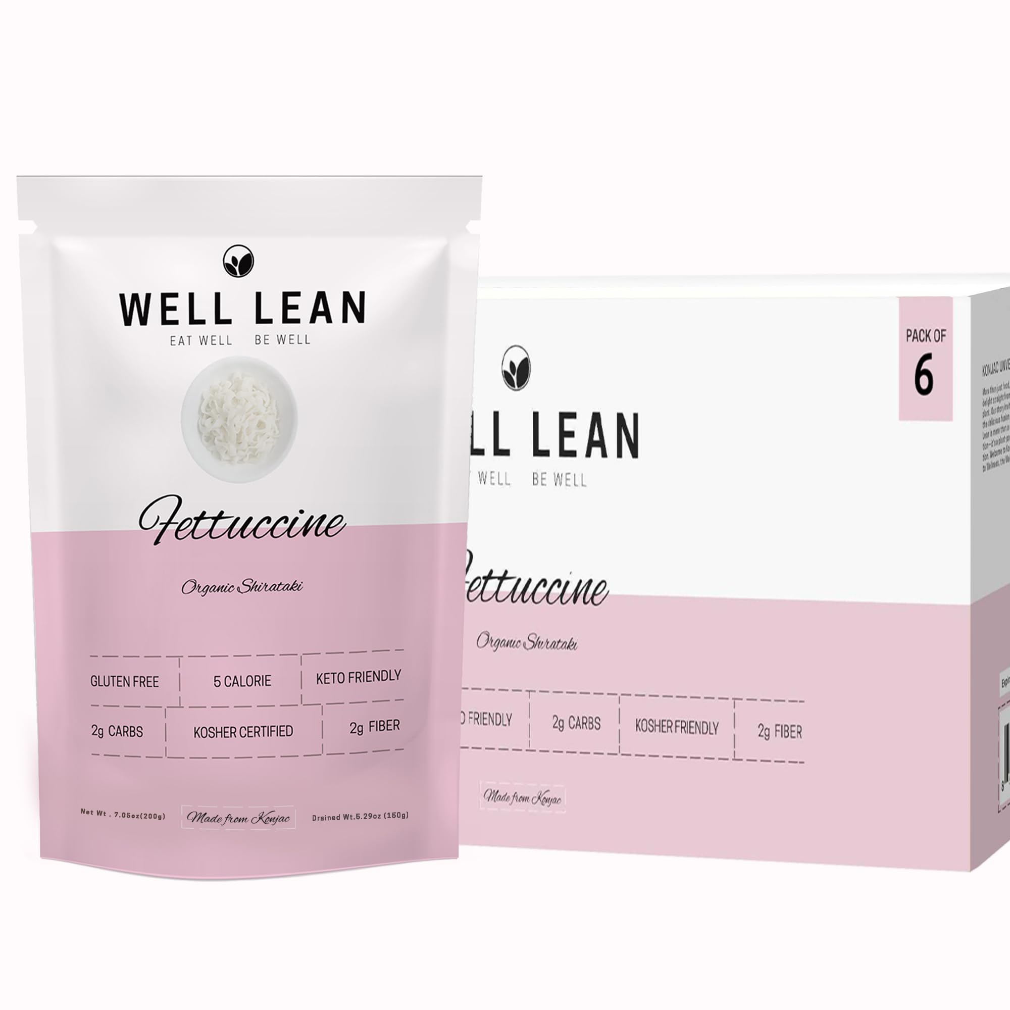 Well Lean Organic Fettuccine, Premium Shirataki Konjac Pasta, USDA Organic, 100% Plant Based, Keto Friendly, Zero Net Carb, Non-GMO, Ready to Eat, Low