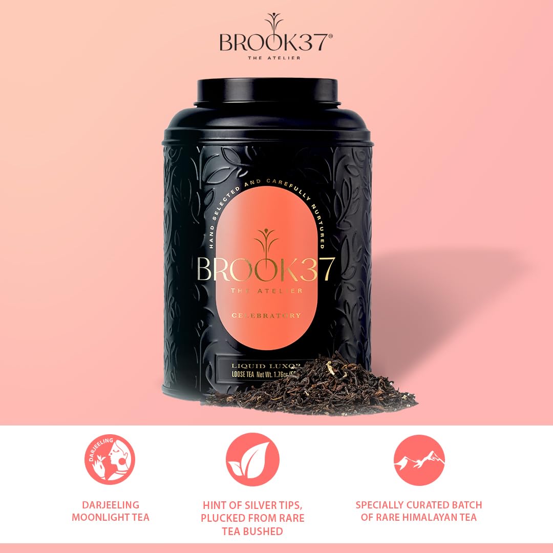 Brook37 Liquid Luxor - Premium Loose Leaf Black Tea | Smooth, Sweet Honey Notes | Floral Aroma | Caffeinated | 50g Decorative Tin | Plastic Neutral
