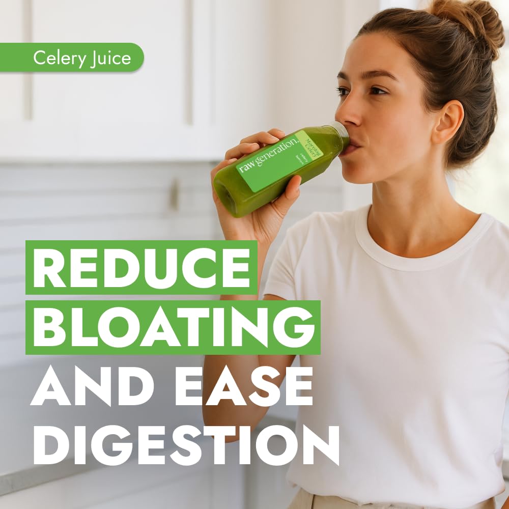 Raw Generation 100% Raw Celery Juice - Improves Acid Reflux and Gut Health | Single Ingredient | Never From Concentrate (18 Bottles)