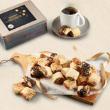 Dulcet Gift Baskets, Fresh Baked Holiday Bakery Rugelach fillings of chocolate chip, raspberry, Cinnamon and Apricot Gift Tin Assortment, Top Holiday