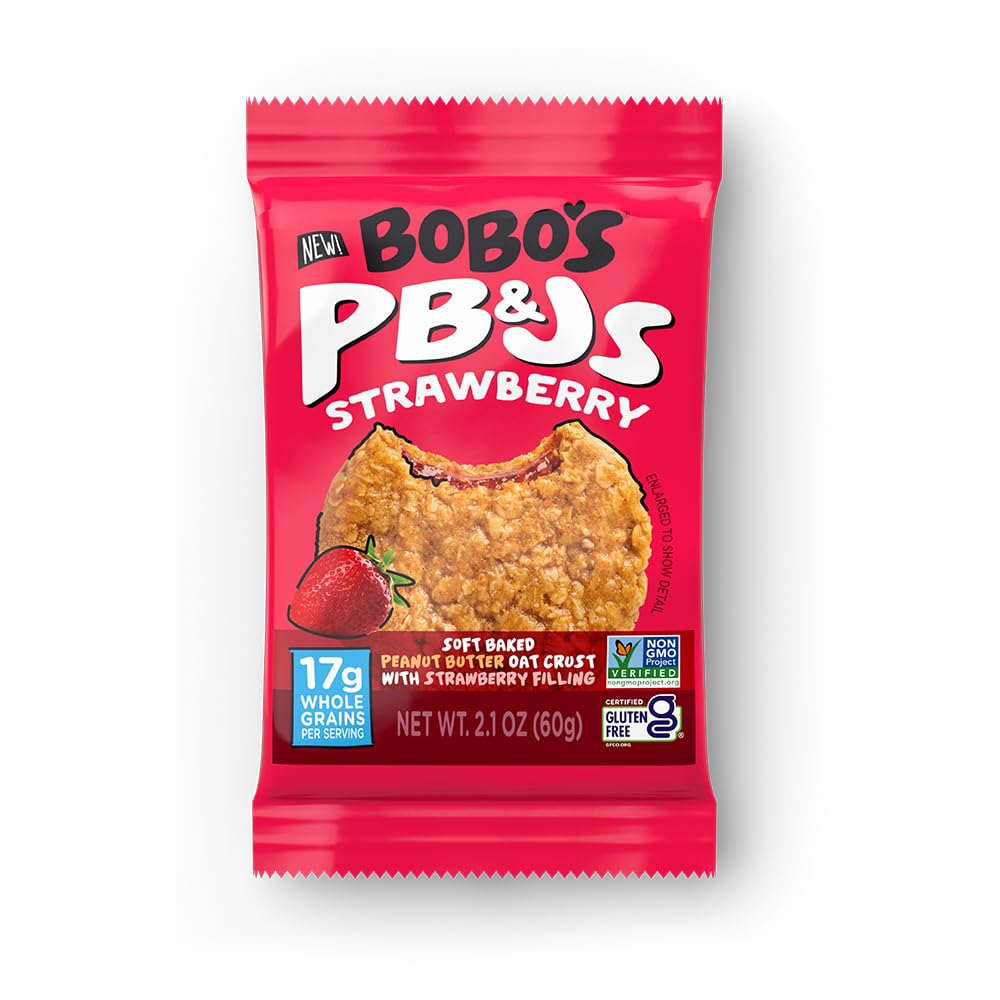 Bobo's Strawberry PB&J Oat Snacks, Simple Ingredients, Whole Grain Oats, Plant Based, Non-GMO, Gluten Free Breakfast Bars, Healthy Snacks for Adults