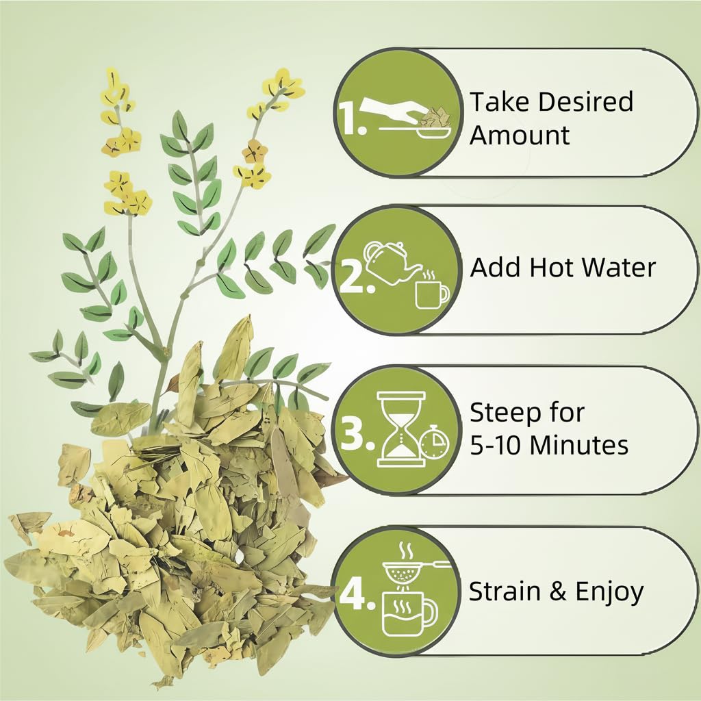 Senna Leaves Tea, Dried Herbal Tea, 100% Natural - 3.53 oz (100g) | Loose Leaf Dried Senna Alexandrina, Non-GMO, Caffeine-Free