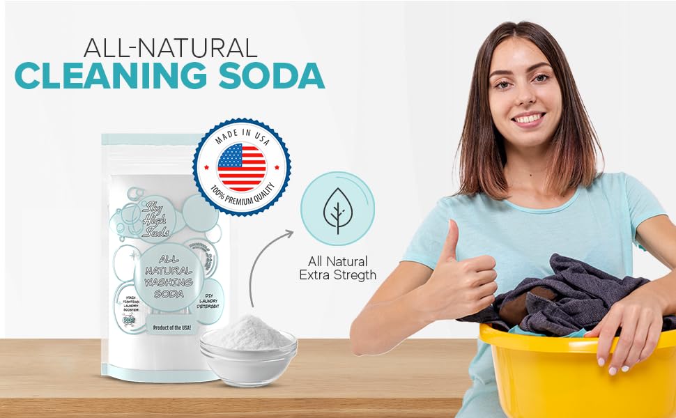 SKY HIGH SUDS 2 Pounds All-Natural Washing Soda (Soda Ash), Product of the USA. Recyclable and Reusable Bag, Due to tariffs packaging may vary