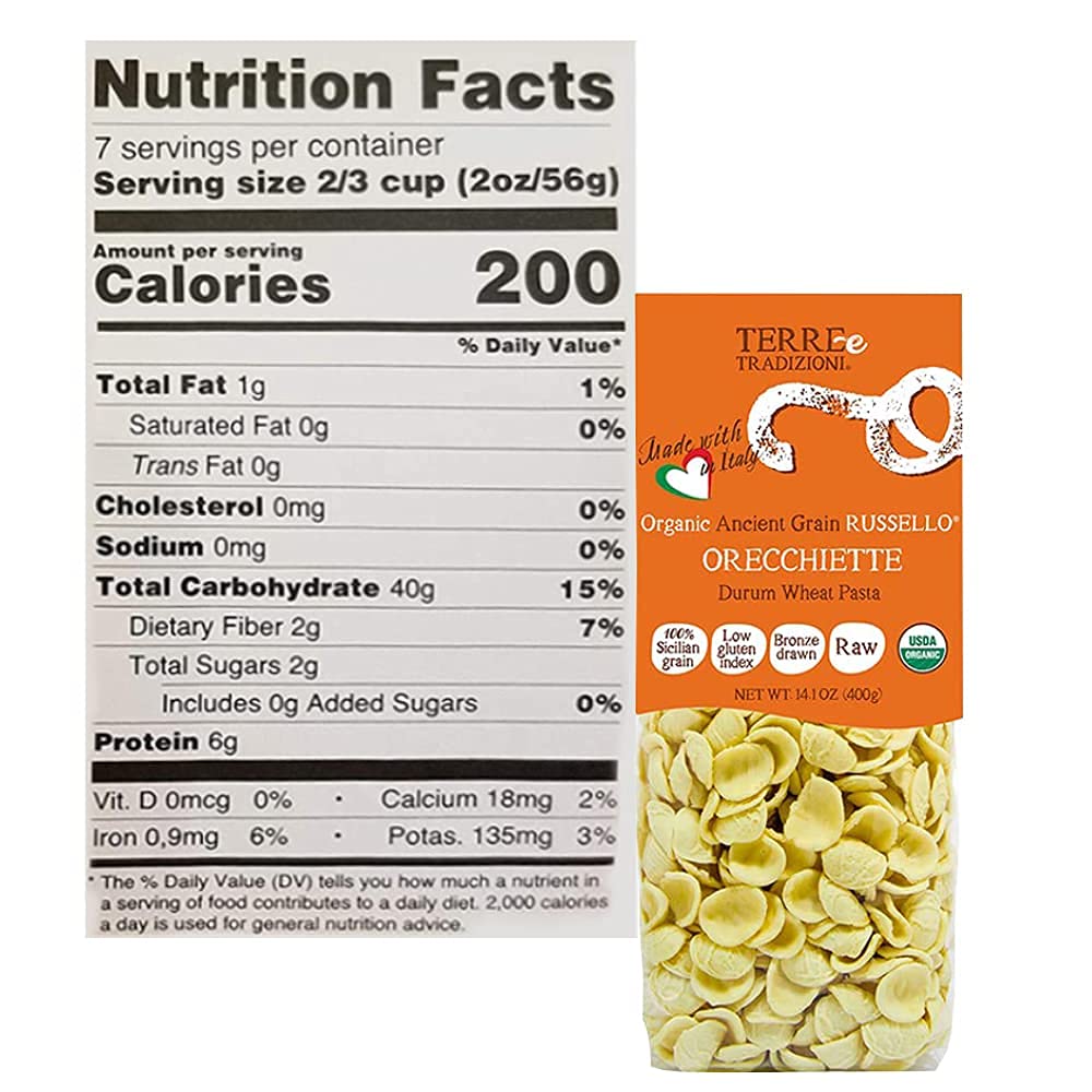 TERRE E TRADIZIONI, Organic Italian ORECHIETTE Pasta Semiwhole Wheat Durum Semolina Pasta Sicilian Ancient Grain Rusello Organic Orecchiette Pasta