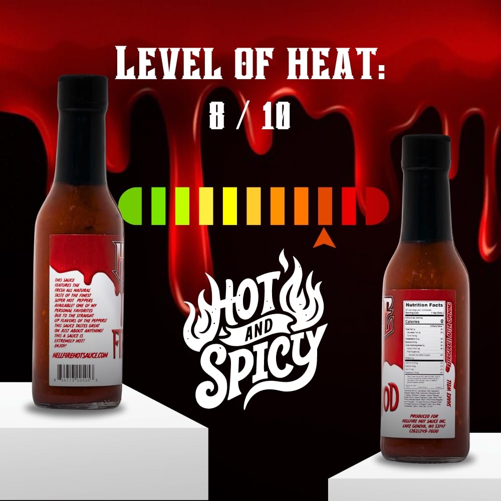 Hellfire Hot Sauce First Blood - Natural Gourmet Hot Sauce with Vegan Four Pepper Blend, 5 oz.