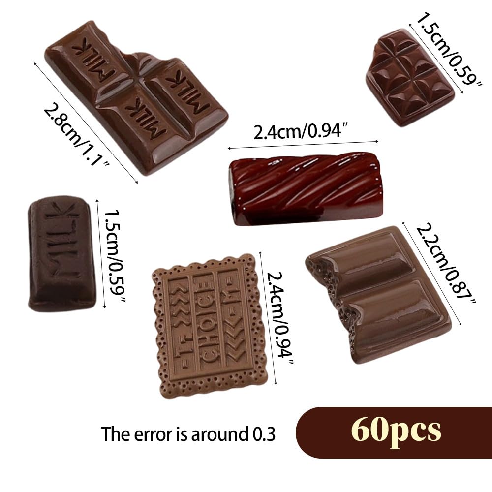 MiOYOOW Mini Fake Chocolate, 60PCS Realistic Faux Chocolate Decoration for DIY Crafts, Phone Case, Home Decor & Party Props