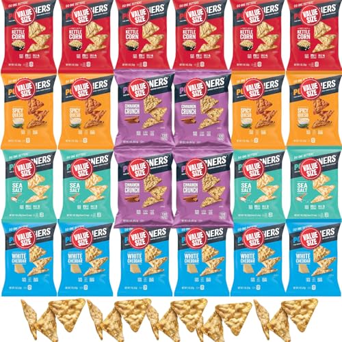 Pop-Cornners Snacks Gluten Free Chips, 5 Flavor Variety Pack 28 Count 1 oz Bags Packaged By Doomi, Individual Snack Bags in Sea Salt, White Cheddar