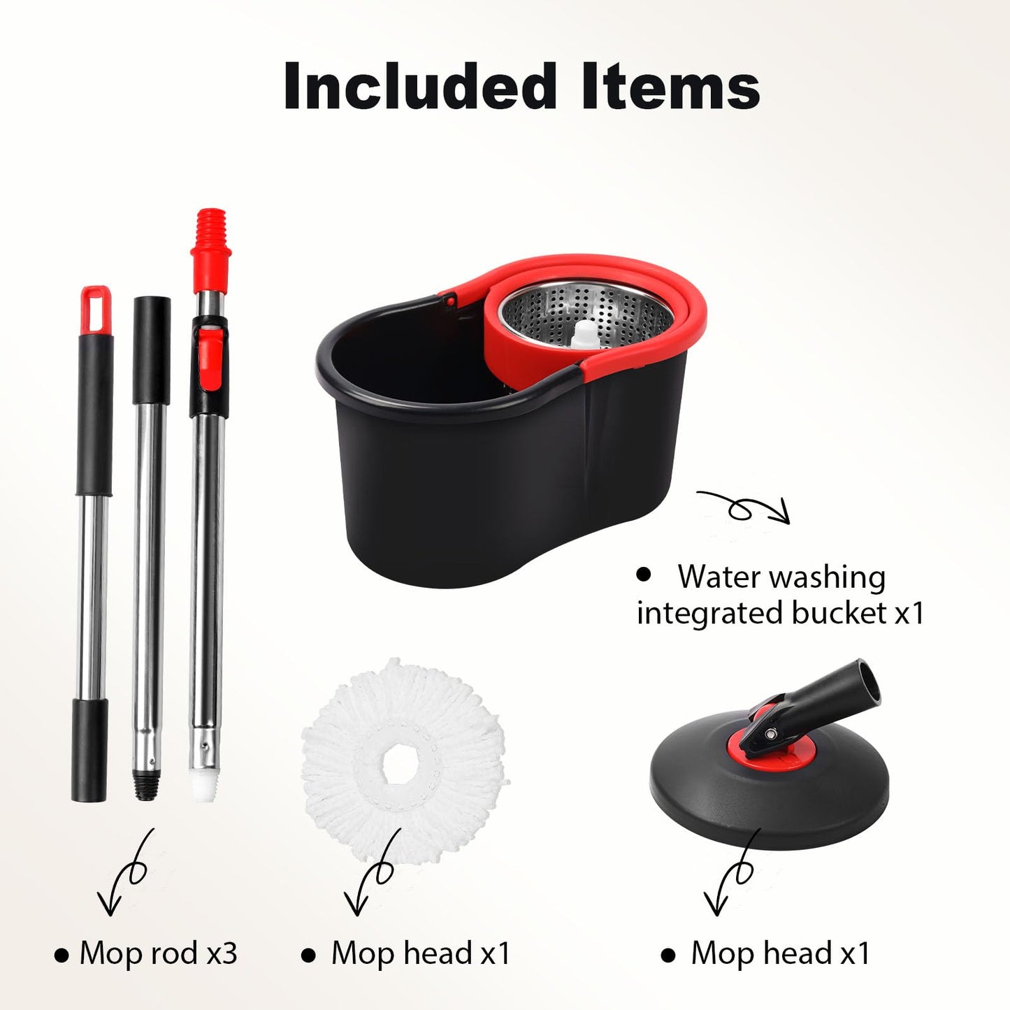 Spin Mop and Bucket, Mop and Bucket with Wringer Set for Home, 360 Spinning Mop Bucket Floor Cleaning Tool with One Microfiber Mop Replacement Head