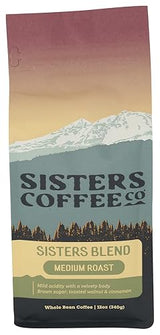 SISTERS COFFEE COMPANY Sisters Blend - Medium Roast Whole Bean - 100% Arabica - 12 Ounce Bag, Tasting Notes of Brown Sugar, Toasted Walnut, Cinnamon