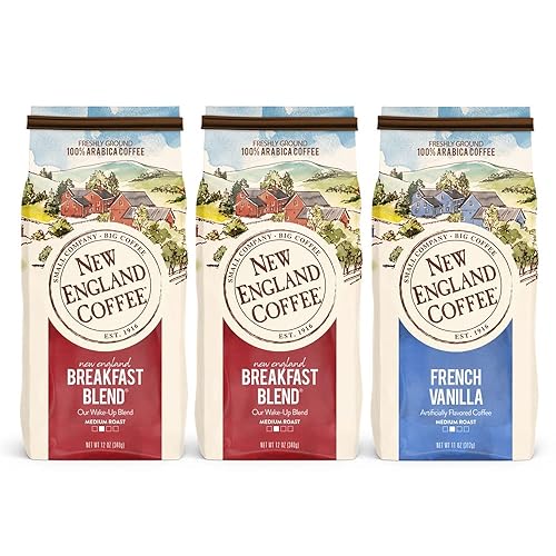 New England Coffee Variety Pack - Breakfast Blend & French Vanilla, 11oz Bag (Pack of 3)