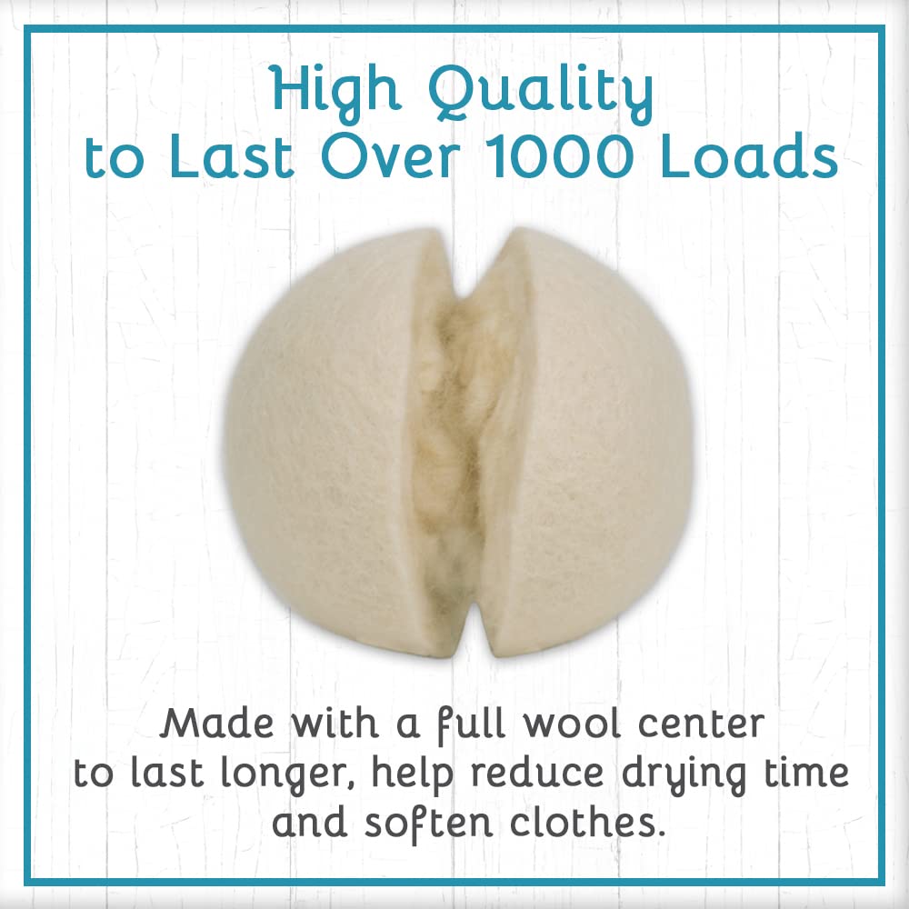 B&N All Natural at Home, Daisy's Wool Dryer Balls for Sensitive Skin, High Moisture Absorbent, Static Reducing and Wrinkle Prevention, XL Pieces