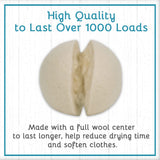 B&N All Natural at Home, Daisy's Wool Dryer Balls for Sensitive Skin, High Moisture Absorbent, Static Reducing and Wrinkle Prevention, XL Pieces