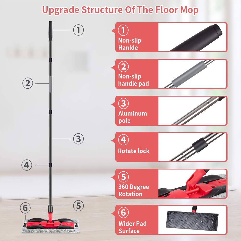 Microfiber Mops for Hardwood Floor Cleaning: MEXERRIS Flat Floor Mop with 4 Washable Pads 59" Adjustable Handle - Dust Dry Mops for Kitchen Bathroom