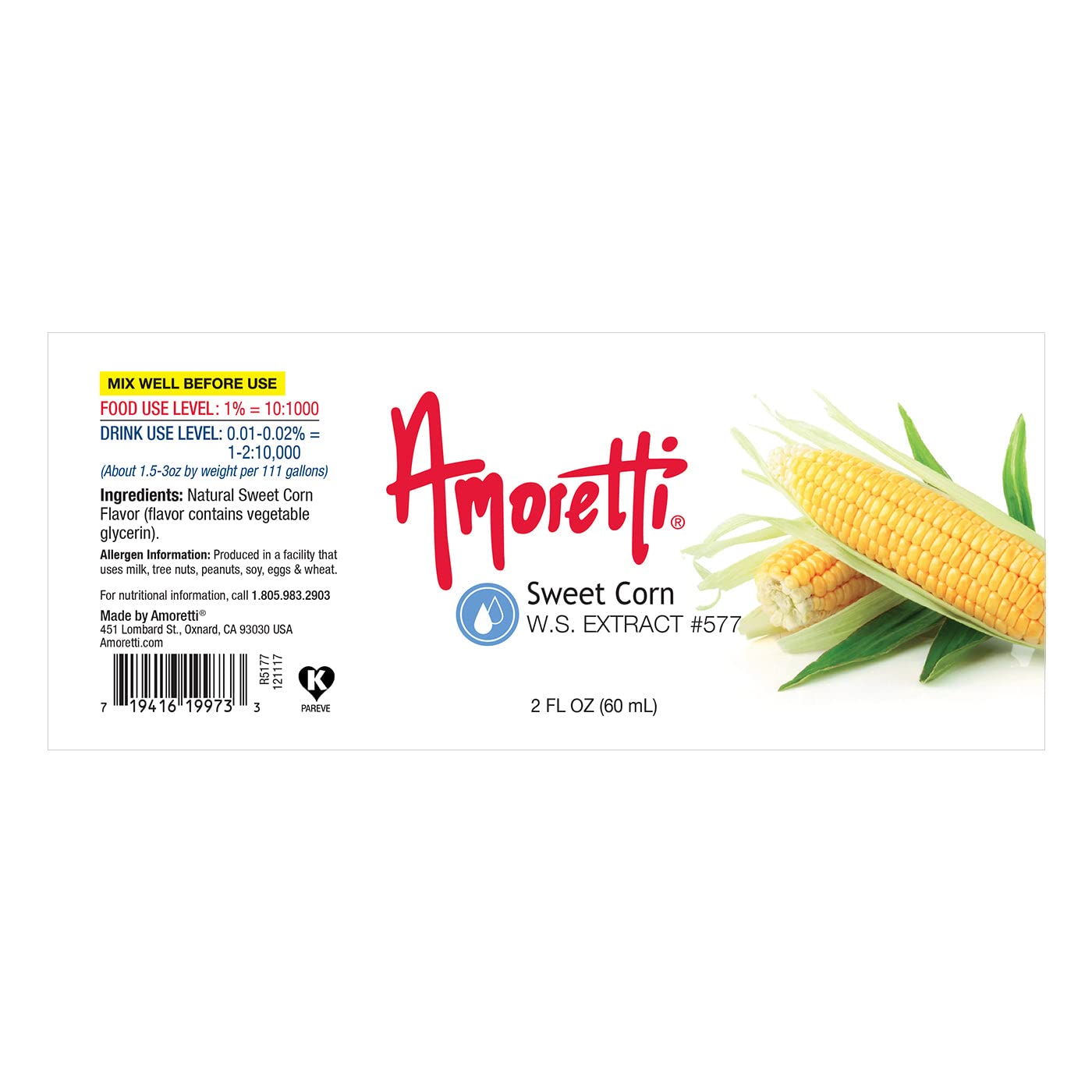 Amoretti - Sweet Corn Extract Water Soluble 2 oz - Highly Concentrated & Perfect For Pastry, Savory, Brewing, and more, Preservative Free, Vegan