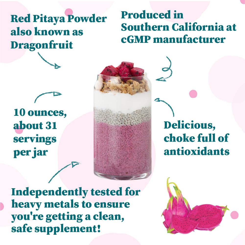Pink Pitaya Powder, Non GMO, Gluten Free, Vegan, Packaged Locally in California,10 Ounces