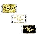 RokAPary 65th Birthday Miniatures Candy Bar Wrapper, (Set of 60) Mini Candy Bar Stickers; 3 Designs: 24 Gold, 24 Black, 12 White, Candy Not Included