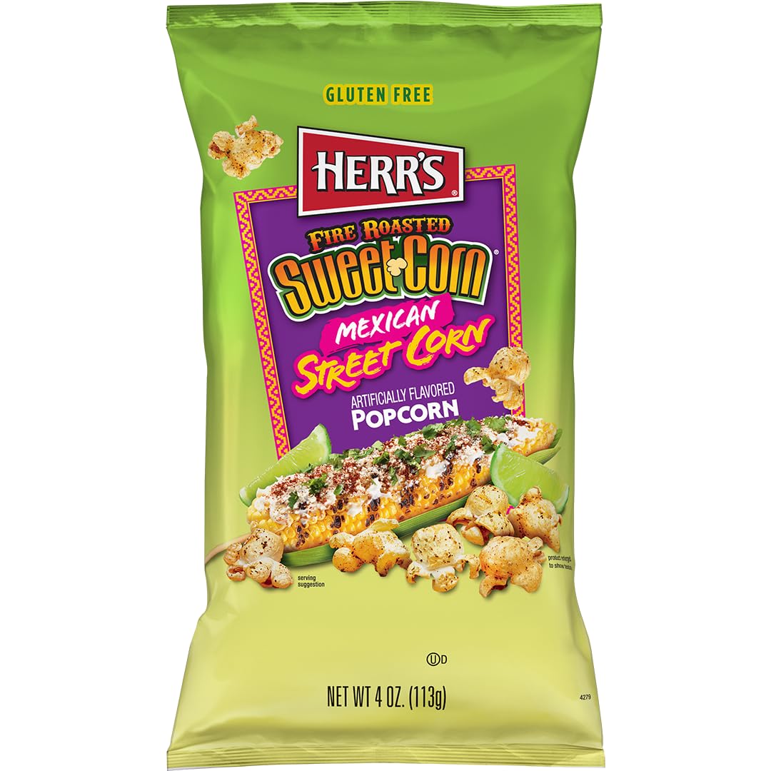 Herr's Fire Roasted Sweet Corn Mexican Street Corn Popcorn 4 Ounce (Pack of 6 Bags) - Flavorful Popcorn with Sweet and Smoky Elote Taste - A Bold