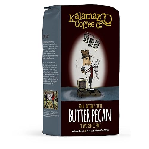 KALAMAZOO COFFEE COMPANY Butter Pecan Whole Bean Coffee - Soul of the South Flavored Coffee | 12oz Bag (1 Pack)