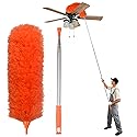 Microfiber Feather Duster Extendable Duster with 30'' to 100'' Telescoping Extension Pole, Bendable Head & Long Handle Dusters for Cleaning Ceiling